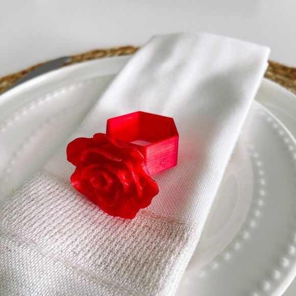 Elegant Rose Napkin Rings – Glitter Red - Handmade - Wedding Party Event Planner - Picture 8 of 12